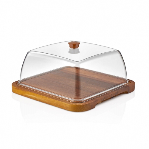 Dome Cover PC - brown holder 280 x 280 mm & wooden Tray for GF-18 iroko