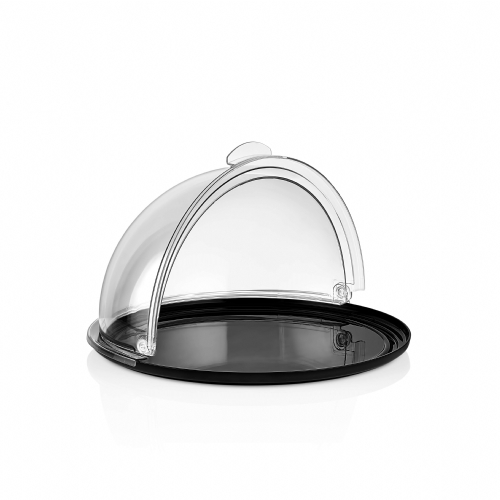 390 mm ROUND ROLL-TOP DOME COVERS+ ROUND PC TRAYS (BLACK)